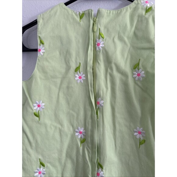Vtg Lilly Pulitzer Dress Kids 7 Green Embroidered Floral Daisy Sleeveless Spring - Picture 7 of 11